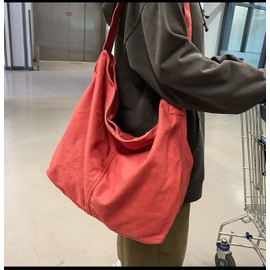 Canvas Messenger Bag Large Crossbody Bag Handbag Solid Colour with Multiple Pockets Canvas Shoulder Tote Bag for Women and Men, 474 Red