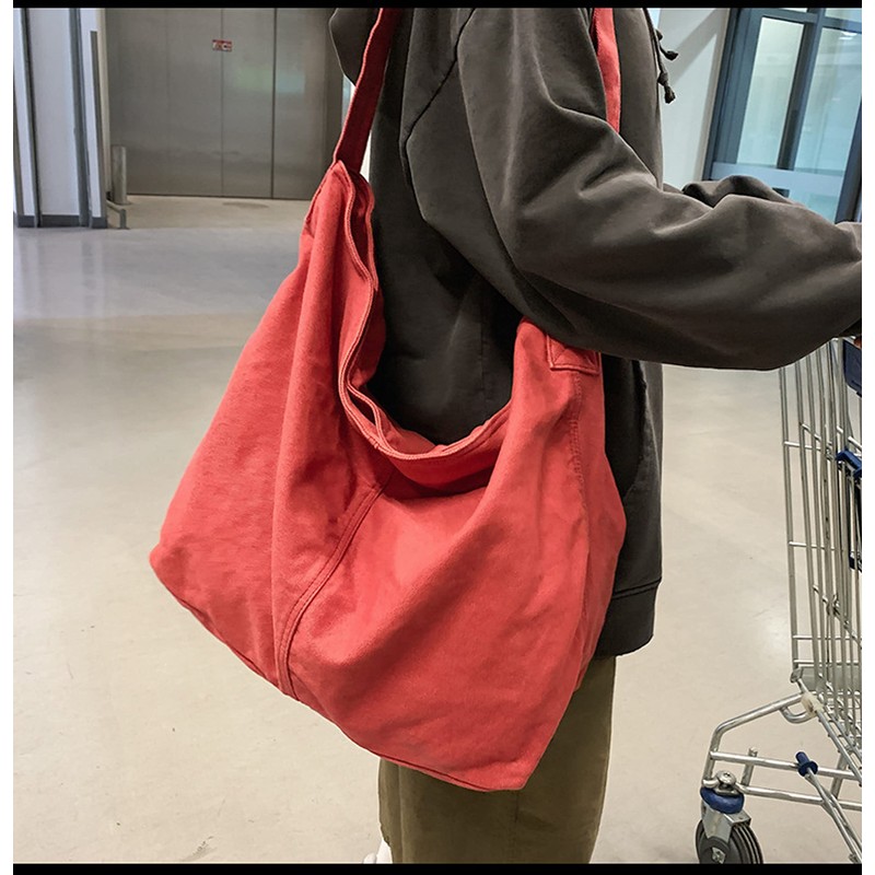 Canvas Messenger Bag Large Crossbody Bag Handbag Solid Colour with
