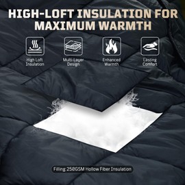 1TG Tactical Camping Blanket for Cold Weather- Puffy, Packable, Ultra Warm and Lightweight with Snap Button Backpacking Quilt, for Sleeping, Outdoors, Travel, and Indoor Use - Large/Gray