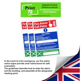 Large Fire Action Notice Vinyl Sign - 30 x 20 cm Ideal Sized Fire Safety Signs [Pack of 3]