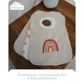 Kindsgard Happaklat Set of 3 Slip-On Bibs - Quick To Put On & Take Off - Baby Bib - Burp Cloths Baby - Washable up to 40°C, Rainbow Beige