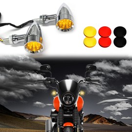 DREAMIZER 2pcs Chrome Bullet 15 LEDs Motorcycle Turn Signal Lights Front and Rear Indicator Lamps Compatible with Harley Honda Yamaha Cruiser Softail Sportster StreetBike Chopper Bobber (Amber lens)