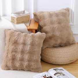 Madizz Pack of 2 Thick Plush Wool Throw Pillow Covers 16x16 Inch Camel Soft Decorative Cushion Cover for Sofa Bedroom Pillow Shell