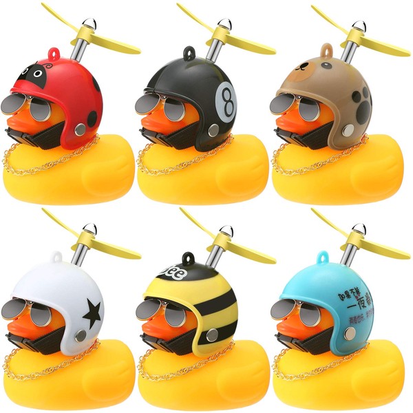 6 Pieces Rubber Yellow Duck Car Bike Ornaments Yellow Duck Car Dashboard with Propeller Helmet Cool Sunglasses Decorations (Vivid Style)