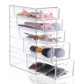 Xelsluthe Clear Hair Accessory Organizer Storage for Girls Hair Stuff, Acrylic Hair Ties Clip organization Box with 5 Drawers, Hair Supplies Container for Salon, Home, Bathroom, Desk