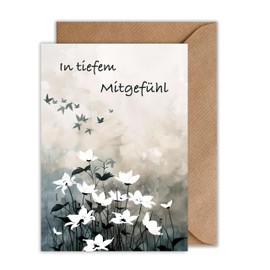 WBdesignz Sympathy Card with Envelope - Condolence Card White Flowers with Birds - Funeral Card Sympathy Card (DIN A6)