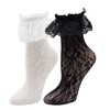 Lovful Calcetines tobilleros de encaje para mujer, 2 pares, Negro,