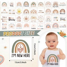 Teling 36 Pcs Iron on Decals Baby Shower Games Iron on Transfers Stickers Patches Baby Bodysuit Making Bibs Decorating Kit Patch Maker for Gender Reveal T Shirt(Rainbow)