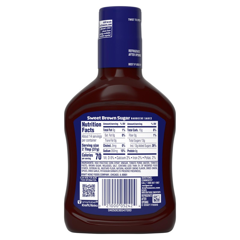 Kraft Sweet Brown Sugar Slow-Simmered Barbecue Sauce, 18 oz Bottle