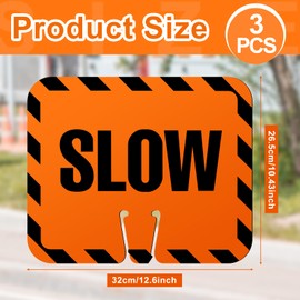 Flutesan 3 Pcs Slow Sign Traffic Cone Sign Road Sign Traffic Cone Top Warning Signs for Outdoor Neighborhoods Street, 12.6 x 10.4 Inches, Black on Orange
