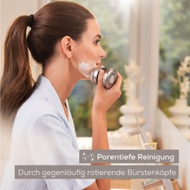 Beurer FC 59 Dual Electric Face Brush for Deep Pore Cleansing, 3 Attachments (Silicone, Sensitive, Exfoliation), 2 Intensity Levels, Waterproof, with Battery, Face Care Device for All Skin Types