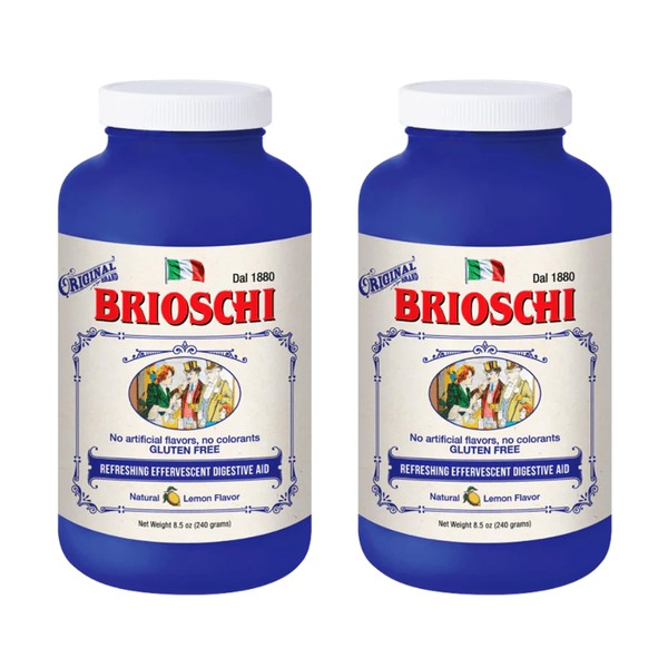Brioschi Italian Lemon Flavored Effervescent Heartburn, Upset Stomach, Acid Indigestion, 8.5 oz bottle (Pack of 2)
