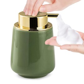 Modern Foam Soap Dispenser for Bathroom, Chic Ceramic Bottle, Gold Soap Dispenser Pump (Green)