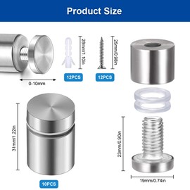 10 Sets of Wall Spacers, Sign Holders with Screws, 19 x 31 mm Stainless Steel Spacers, Spacer Sleeves, Wall Spacers for Attaching Advertising Boards, Signs, Picture Frames, Glass Posters