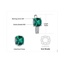 JewelryPalace Cushion Cut 2.9ct Simulated Emerald Earrings Silver 925 Women's Green Stone Jewellery Set Earrings Silver Gemstone Girls Hoop Earrings Silver Women Gift Rose Gold, Sterling Silver,