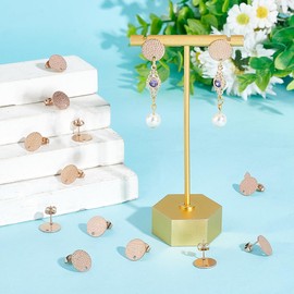 UNICRAFTALE 30 Pieces 304 Stainless Steel Stud Earrings with Earring Clasps Textured Flat Round Stud Earrings Rose Gold Ion Coating (IP) Hypoallergenic Stud Earrings for DIY Jewellery Making