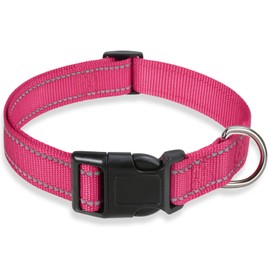 Reflective Dog Collar with Buckle Adjustable Safety Nylon Collars for Small Medium Large Dogs, Hotpink XS