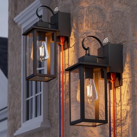 LEONLITE 16 Inch Dusk to Dawn Outdoor Wall Lights, Porch Lights Wall Sconce with GFCI Outlet, Waterproof Exterior Wall Lantern Light Fixtures with Clear Glass for Patio, Max 60W E26 Base, Pack of 2