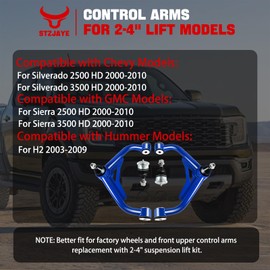 STZJAYE 2-4" Lift Front Upper Control Arms w/Ball joints Compatible with 2000-2010 Silverado Sierra 2500HD 3500HD, for H2 2003-2009, 2-4in Lift Suspension Kit for Factory Tubular Arms