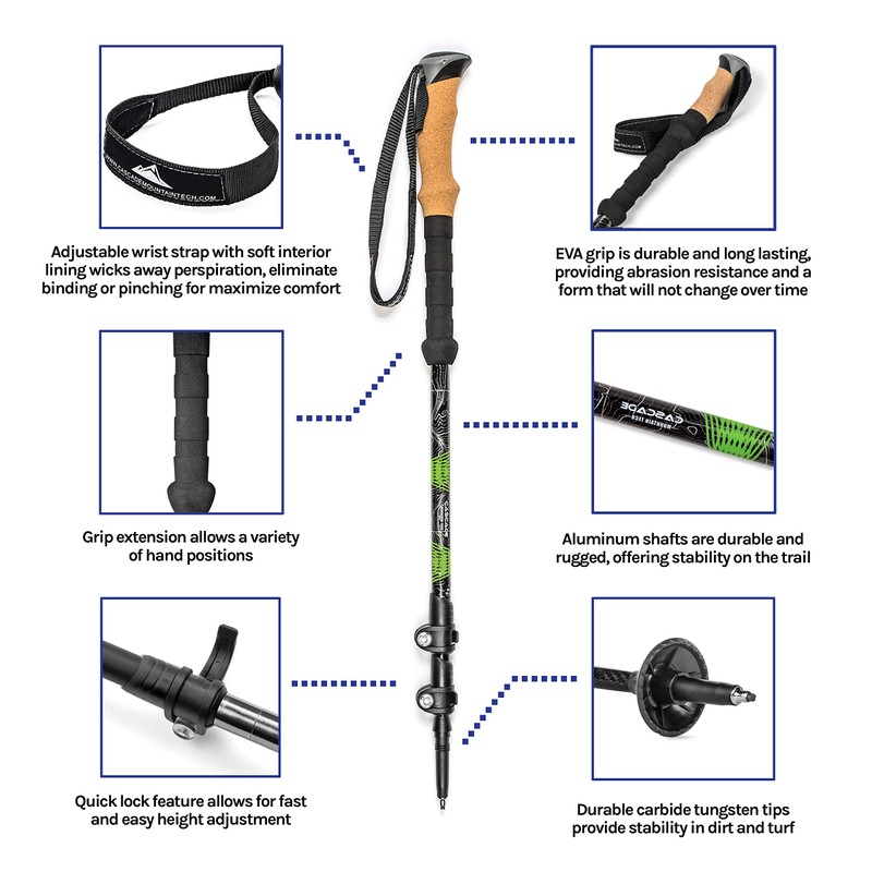Cascade Mountain Tech Trekking Poles - Aluminum Hiking Walking Sticks