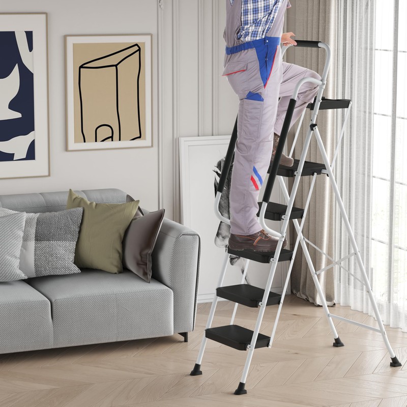 WiberWi 5 Step Ladder with Handrails Folding Step Stool with