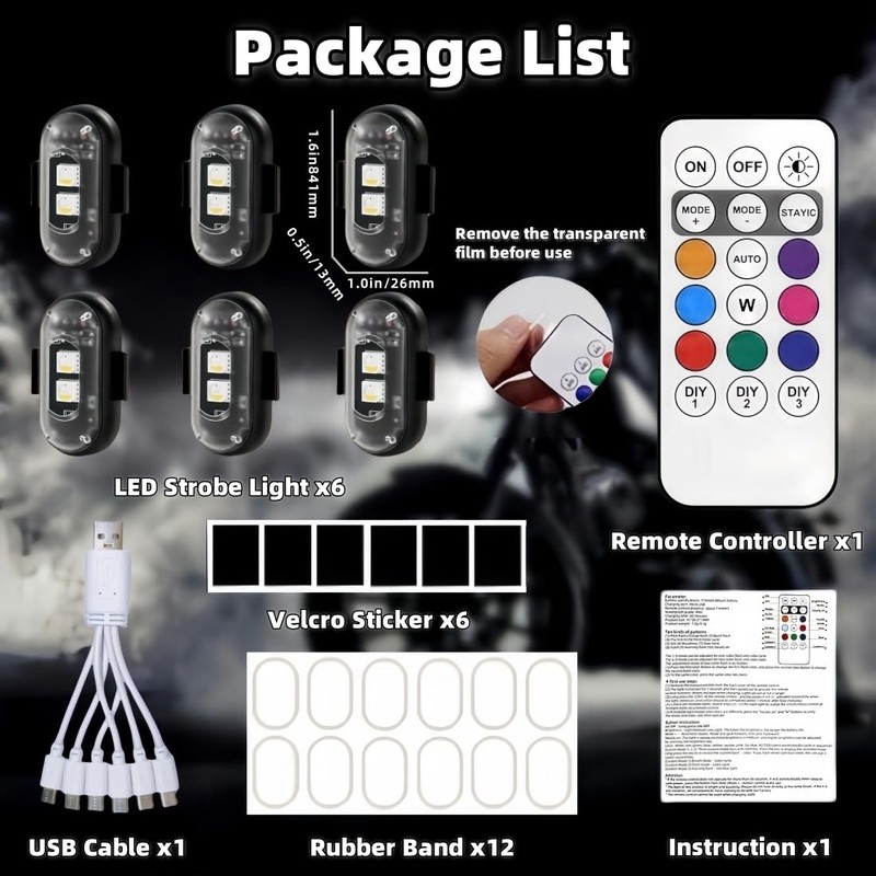 6PCS Wireless LED Strobe Lights with Remote Control, Wireless LED