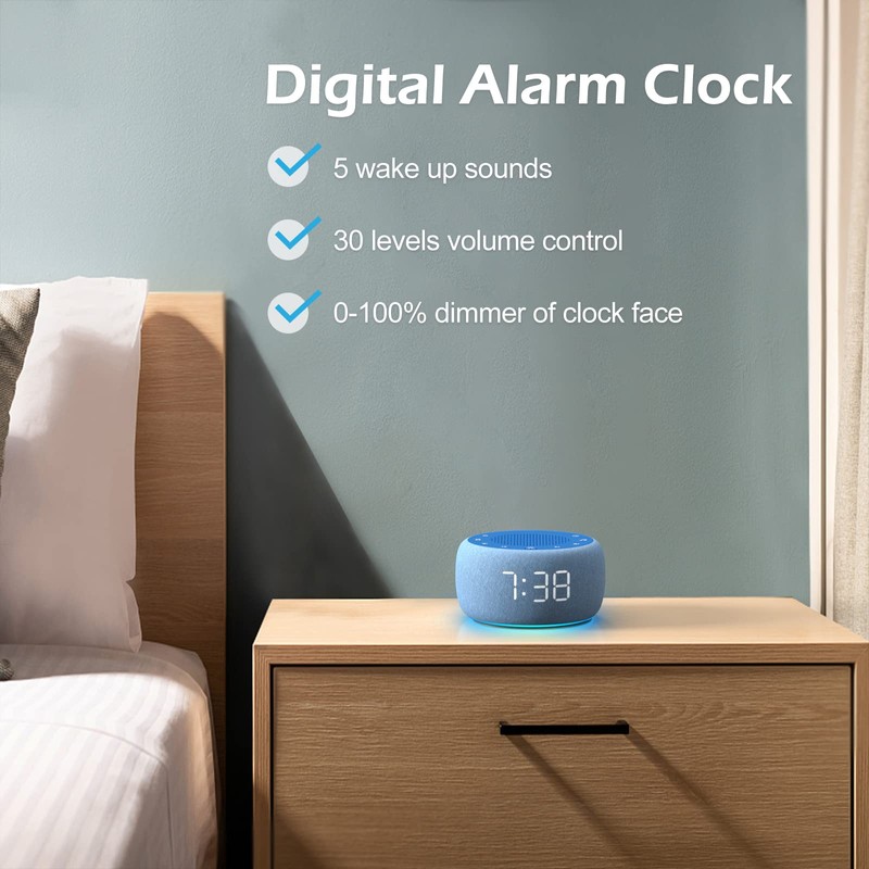 Buffbee Sound Machine & Alarm Clock 2-in-1, 0-100% Clock Face