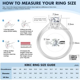 KRKCLIFE Moissanite Diamond Promise Ring for Women, 1.0-2.0CT Diamond Engagement Rings, D Color VVS1 Clarity Round Cut Lab Created Rings in S925 Sterling Silver, Hypoallergenic Jewelry For Women Men