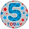 Age 5 Birthday Badge Blue, Red And Silver Holographic Recyclable