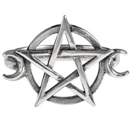 Ro Rox Alchemy England Goddess Ring Full Moon Pentagram Crescent Gothic Magic Elements, Silver, L