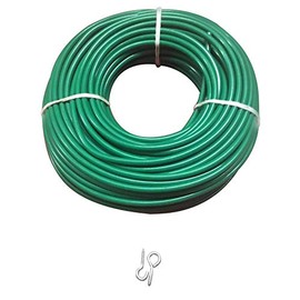 picturehangingdirect.co.uk Green Net Curtain Wire Voile rope rod Including 6 Hooks 6 eyes 1Mtr-30Mtr Length (Green Wire + (Silver 6Hooks+6Eyes), 5 meter wire)