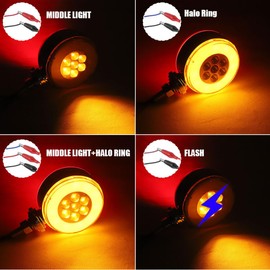 RACBOX 3 Inch Round Double Face LED Pedestal Fender Lights For Semi Trucks, 2PCS Red Amber 36 LEDs Single Stud Turn Signal Light Marker Light Compatible With P-eterbilt F-reightliner