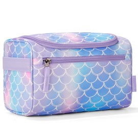Choco Mocha Kids Girl Hanging Travel Toiletry Bag Waterproof Wash Bag with Compartments Zipper for Little Young Girl Trip Vacation Holiday Camping, Mermaid Purple