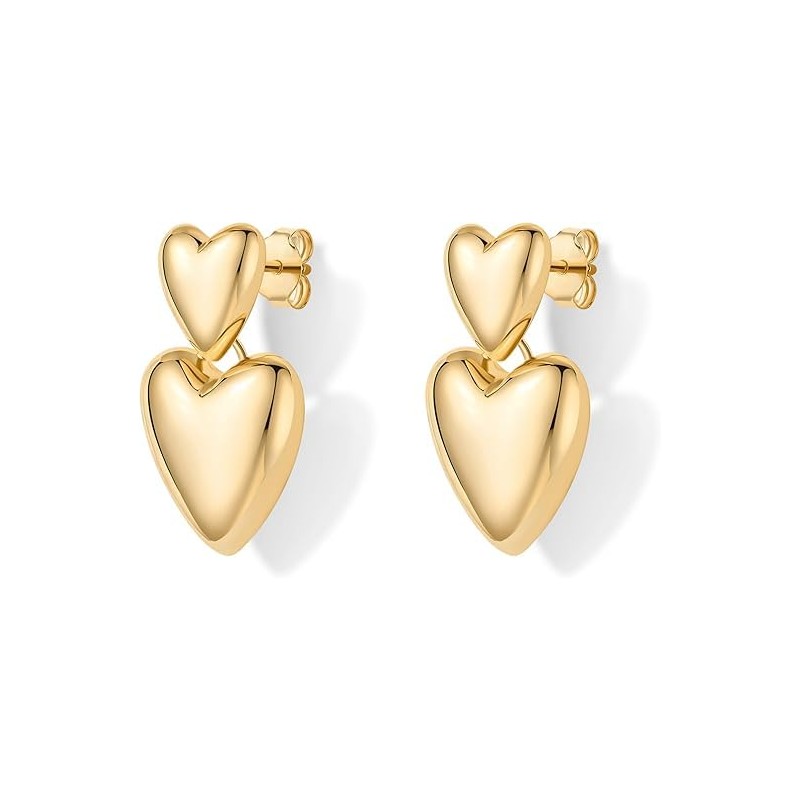 14K Gold Plated Statement Heart Drop Earrings for Women |