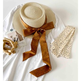 NIDMIDO 50s Skinny Silky Scarf Polka Dots Waistband Long Narrow Neckscarf Fashion Silky Headbands Accessories (S Dot Beige1)