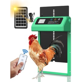 Solar Powered Automatic Chicken Door with Timer, Anti-Pinch, Durable Aluminum Auto Chicken Door, Charge with Solar Panel (Green)