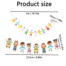 Colorful Kids Party Banner Garland, Hanging Paper Decorations, Children and Animals Design, 2 Pieces