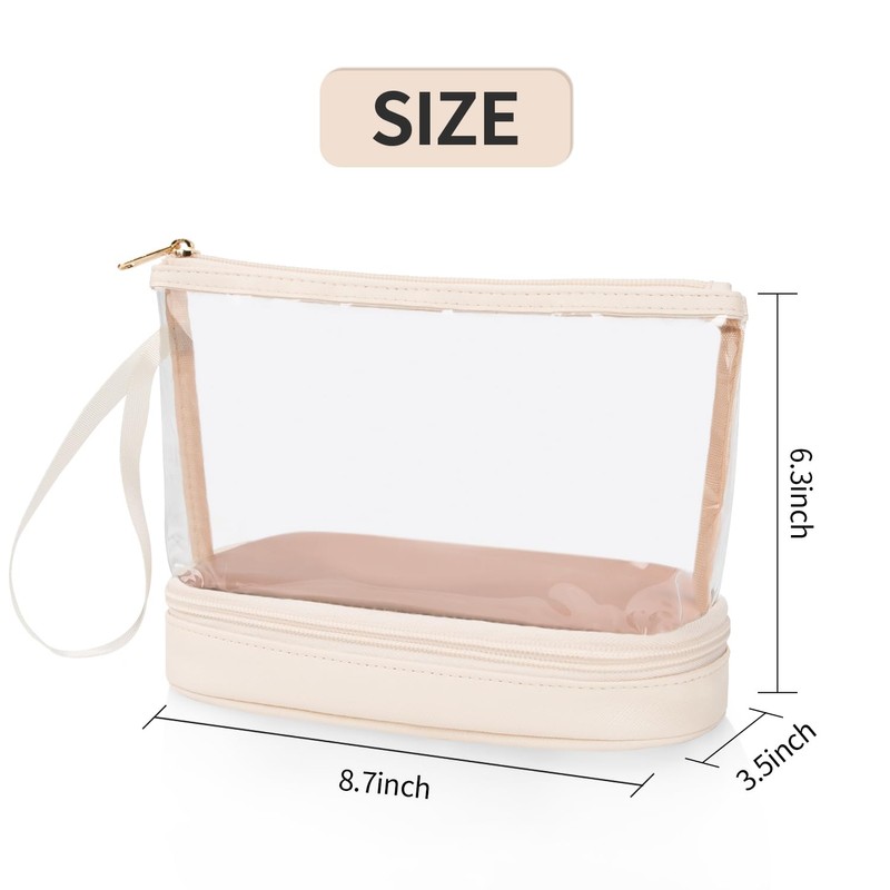 Ethereal Clear Makeup Bag, Cream Small Cosmetic Bag Travel Makeup