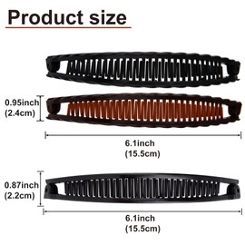 VARMDUKKE 3PCS Banana Hair Clips, Large Strong Hair Claw Clip with Double Combs, Classic Non-slip Hair Accessories for Women Straight Curly Long Hairstyle - Black, Brown, 2 Styles