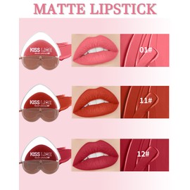 LYSdefeu 3 Colors Lazy Lipstick Set, Love Matte Velvet Lipstick Labiales Long Lasting Waterproof Non-stick Not Fade Lip Stain Lip Gloss, Easy to Color Lipstick Lazy Lip Makeup for Women Girl-01+11+12