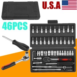 Unbranded 46PCS Socket Wrench Set 1/4" Drive Ratchet Wrench Kit with Black Repair Case