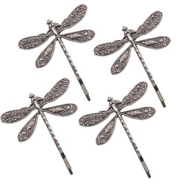 4Pcs Silver Dragonfly Bridal Hair Clips for Girls and Ladies, Retro Antique Barrettes for Wedding Headdress and Styling