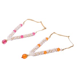 Set of 4 Mala Artificial Beads Ribbon Garland, Small Idol Mala Pooja Sringar Articles Ornament Indian Traditional Ganpati Ganesha Festival Decoration Home Decor Frame Housewarming(Size:-3.5" Inches)