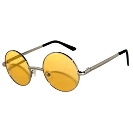 Round Retro Vintage Circle Style Tint Sunglasses Metal Frame Yellow Tinted Lens 43mm UVB