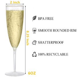 Tebery 18 Pack Clear Plastic Champagne Flute Mimosa Flutes, 6Oz Disposable Wine Cocktail Glasses for Home Daily Life Party Wedding Toasting Drinking
