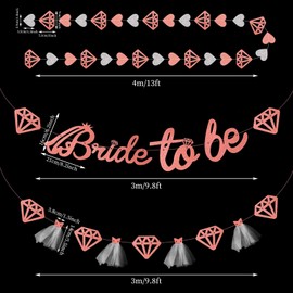 Cerolopy 3 Pieces Rose Gold Bride To Be Banner Glitter Wedding Hen Party Bunting Banner 3D Diamond Bride Garland for Wedding