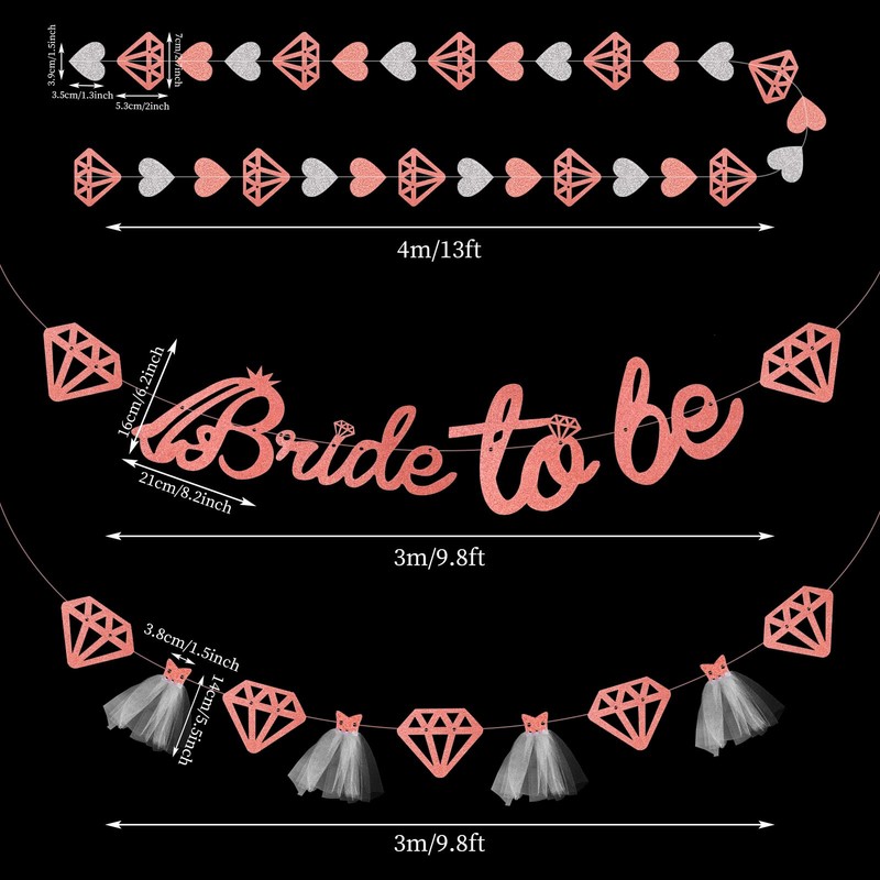 Cerolopy 3 Pieces Rose Gold Bride To Be Banner Glitter