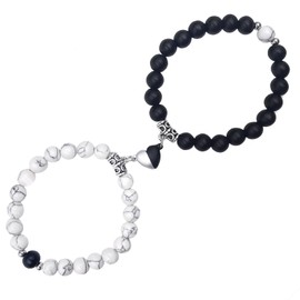 Magnetic Couple Bracelets, 2PCS Matching Mutual Attraction Bracelets Forever Relationship Long Distance Bracelets Stone Beaded Jewellery Gift for Boyfriend Girlfriend Lover His Hers Best Friend