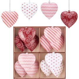Valery Madelyn Pack of 12 Metal Heart Pendants, 5 cm Heart Tree Decoration for Valentine's Day Wedding Spring Decoration Gift - Red Pink White