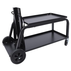 2 Tiers Welding Cart Rolling Welder Cart Heavy Duty with Upgraded Wheels and Tank Storage, Plasma Cutter Cart for TIG MIG Welder and Plasma Cutter Black
